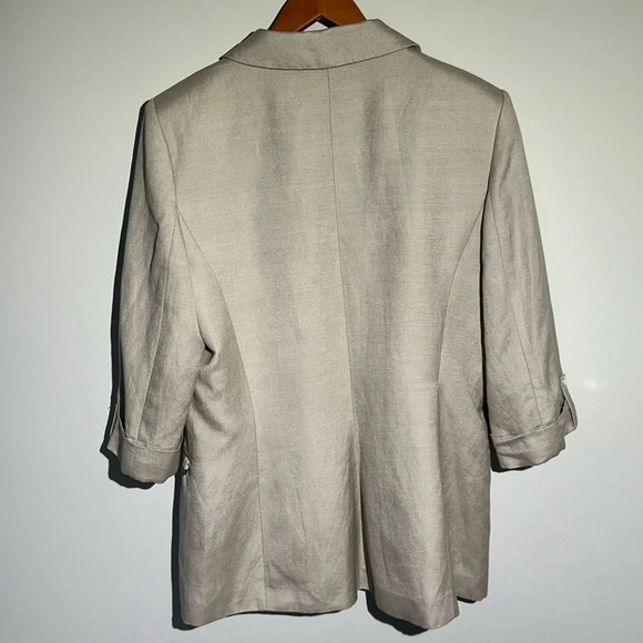 CALVIN KLEIN Beige Women Linen Blazer 3/4 Cuffed Sleeves Size 14 - Picture 2 of 10